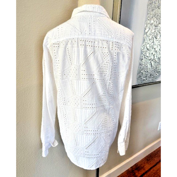Ralph Lauren Eyelet Shirt Women LARGE 100% COTTON White Long Sleeve Button Down - Picture 2 of 8